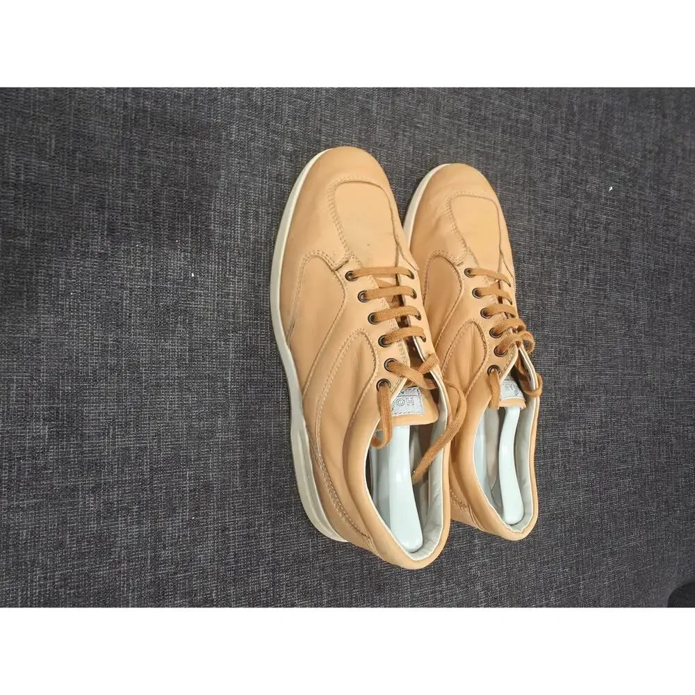 Hogan Interactive Tan Leather Sneakers Men's UK 10 US 11 Low Top Made in Italy